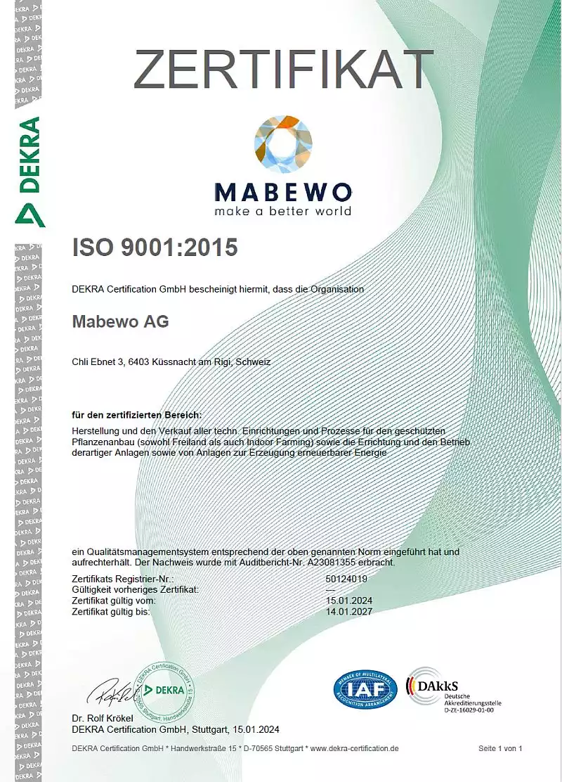 MABEWO Holding SE - ISO 9001 Zertifizierung