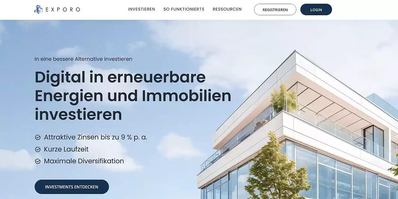  - Über die Webseite der Exporo AG geht es direkt zu den angebotenen Immobilienprojekten. 