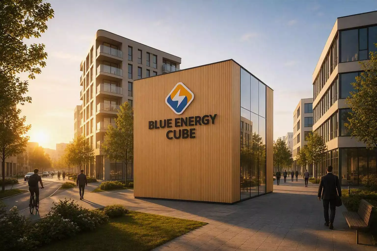 Der Blue Energy Cube kann erneuerbare Wärme in kommunale Fernwärmenetze einspeisen und lässt sich auch in den städtischen Raum integrieren.