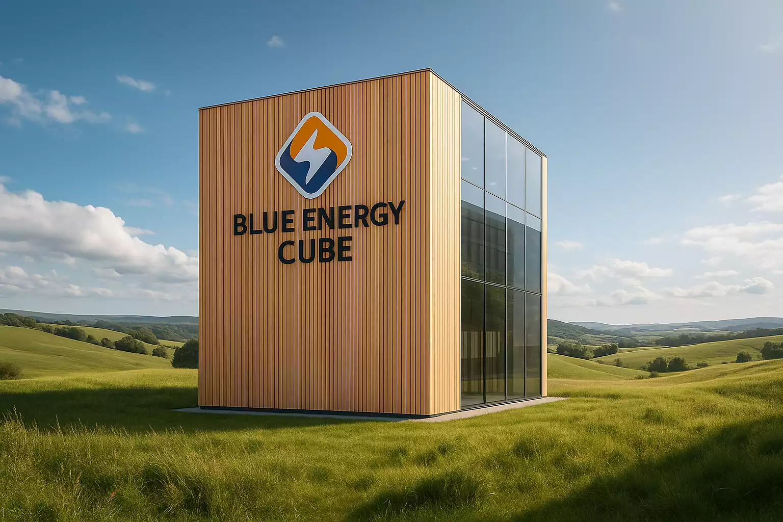Der Blue Energy Cube wandelt Biomasse und geeignete Reststoffe in Strom und Wärme um.